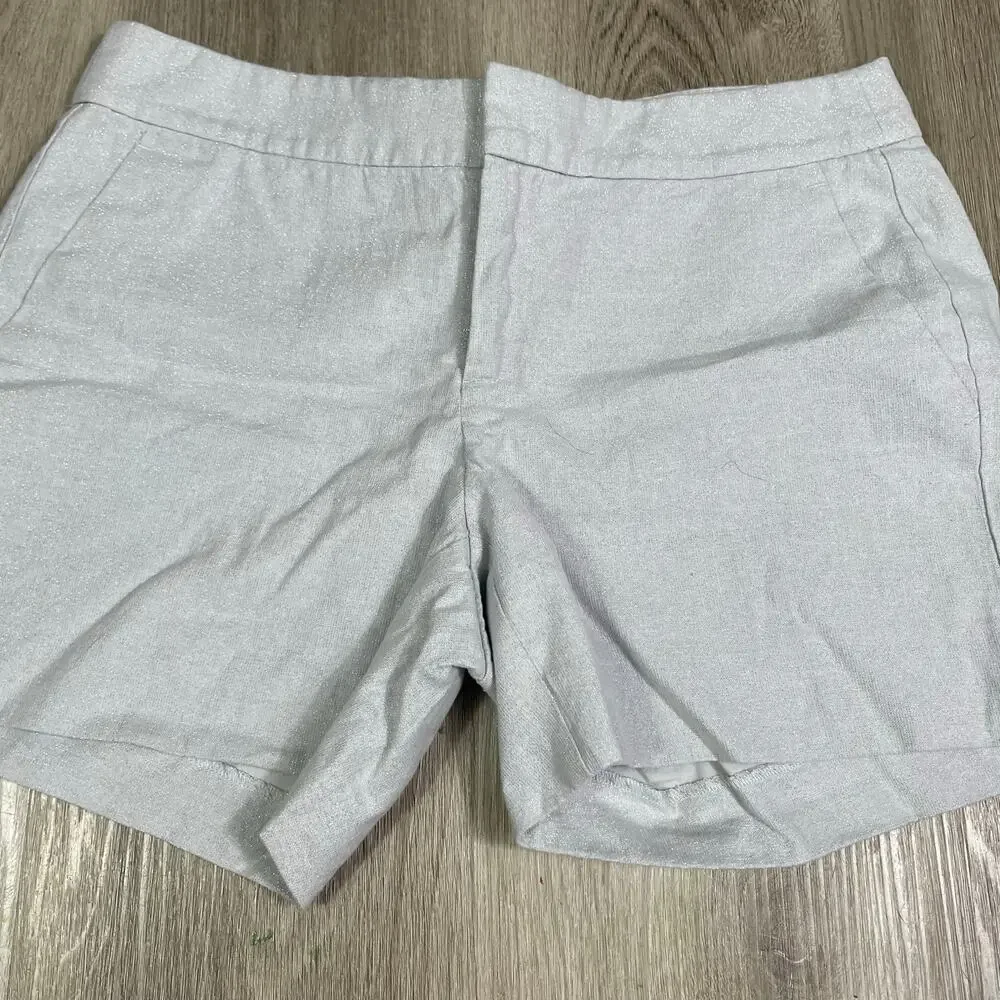 Banana Republic‎ White Metallic Linen Blend Shorts Women’s Size 4 L